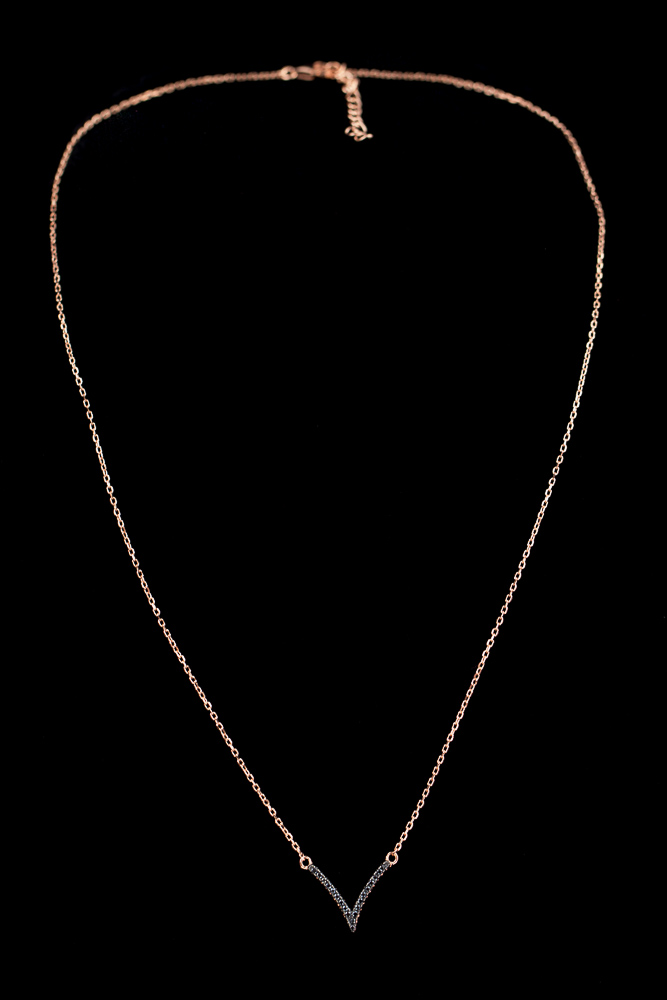 Rose gold necklace with black zirconia stones