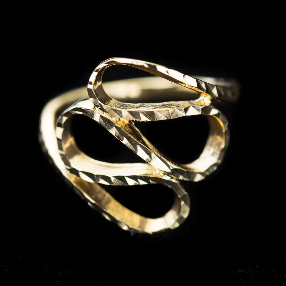 Cutaway glittering gold plated silver ring