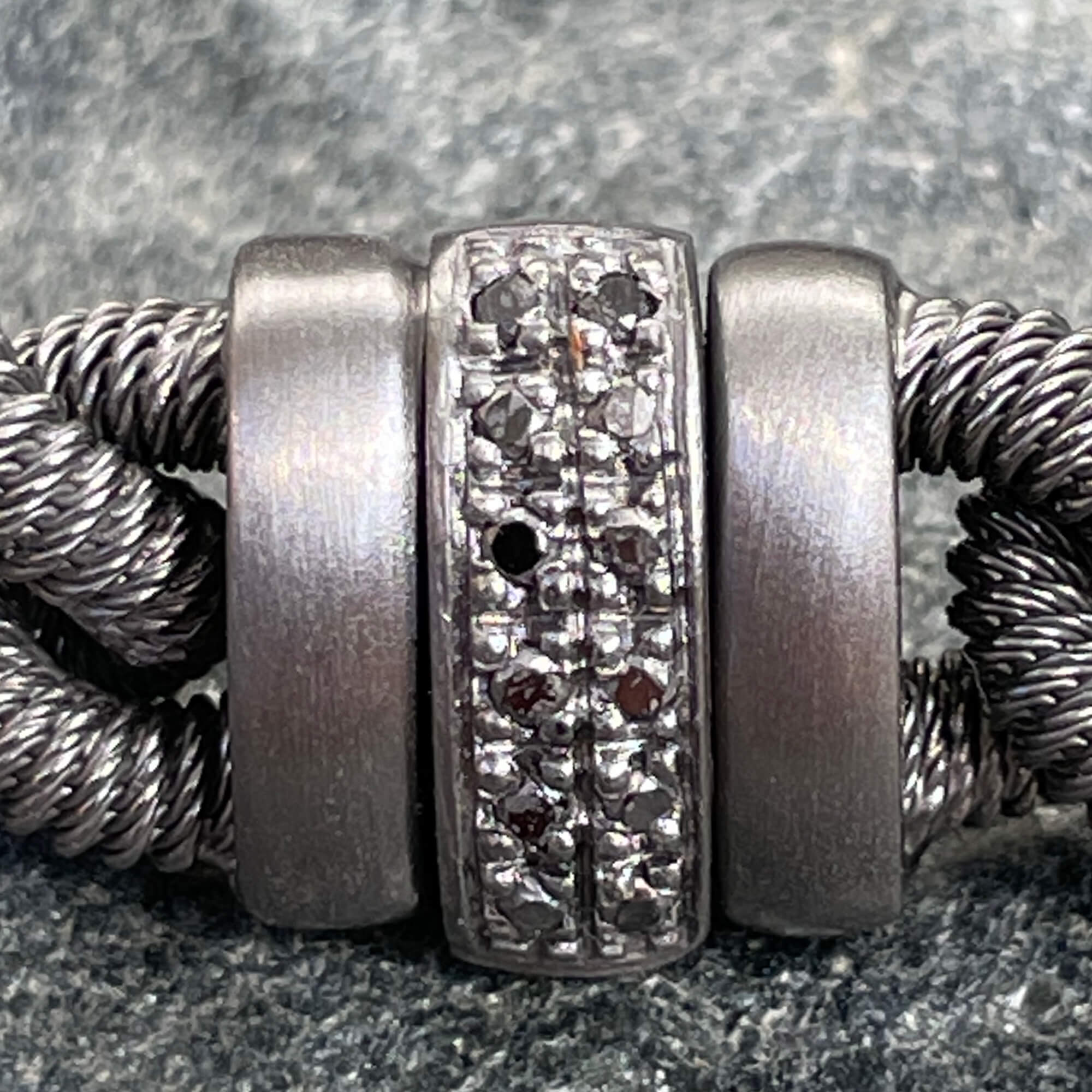 Black silver link bracelet for men with black diamond