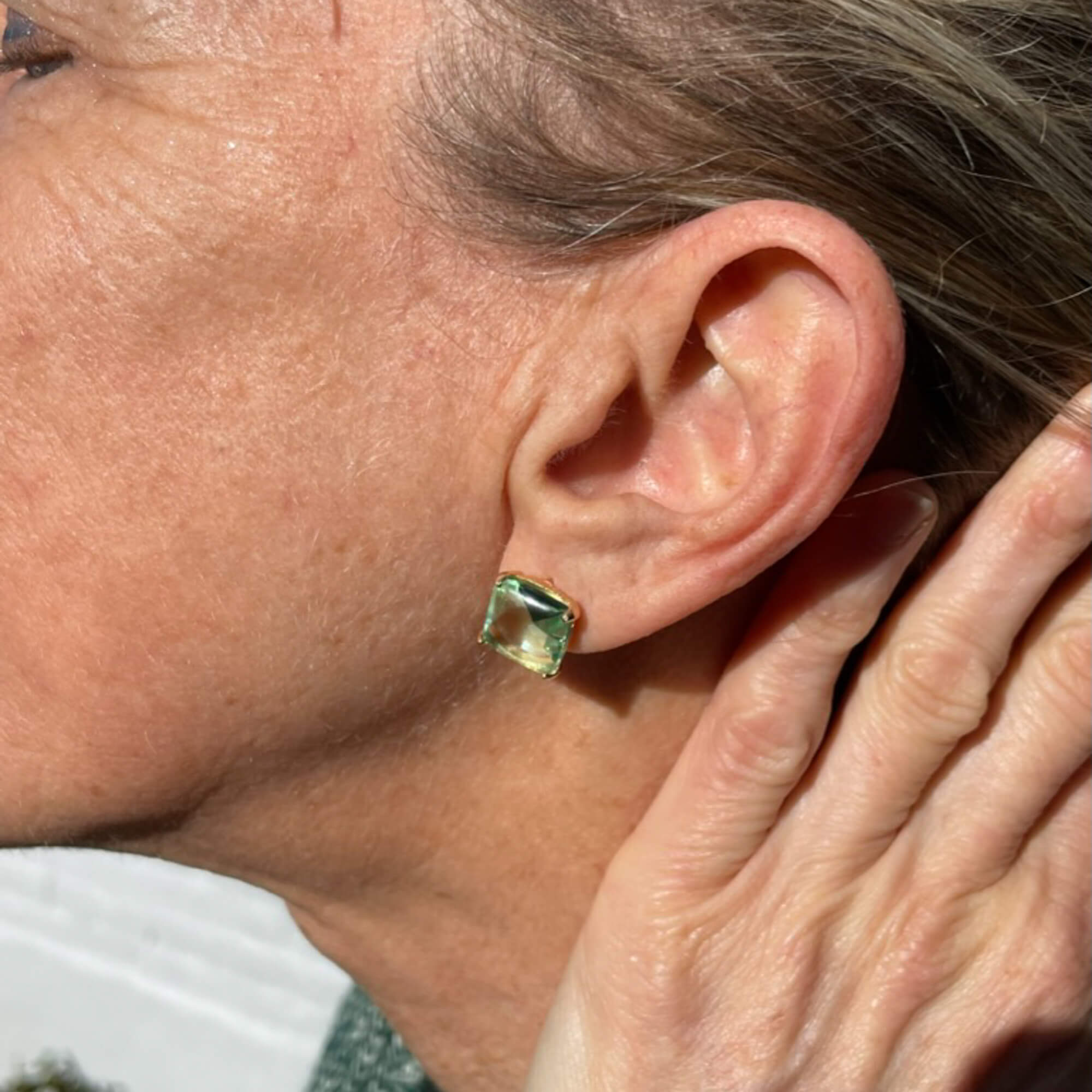 Green and gilt fourth-shaped earrings