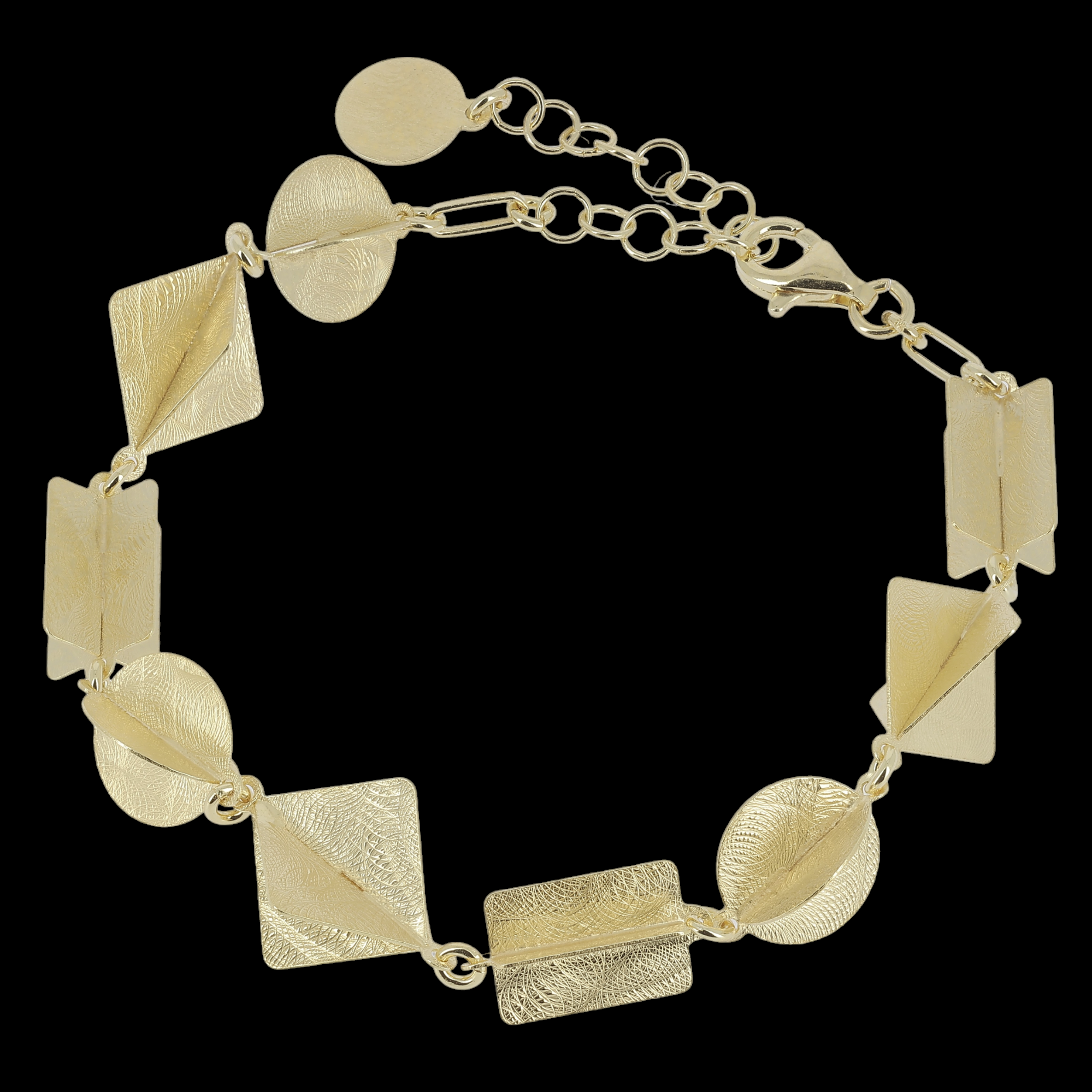 Multi-shaped bracelet made of gold-plated silver