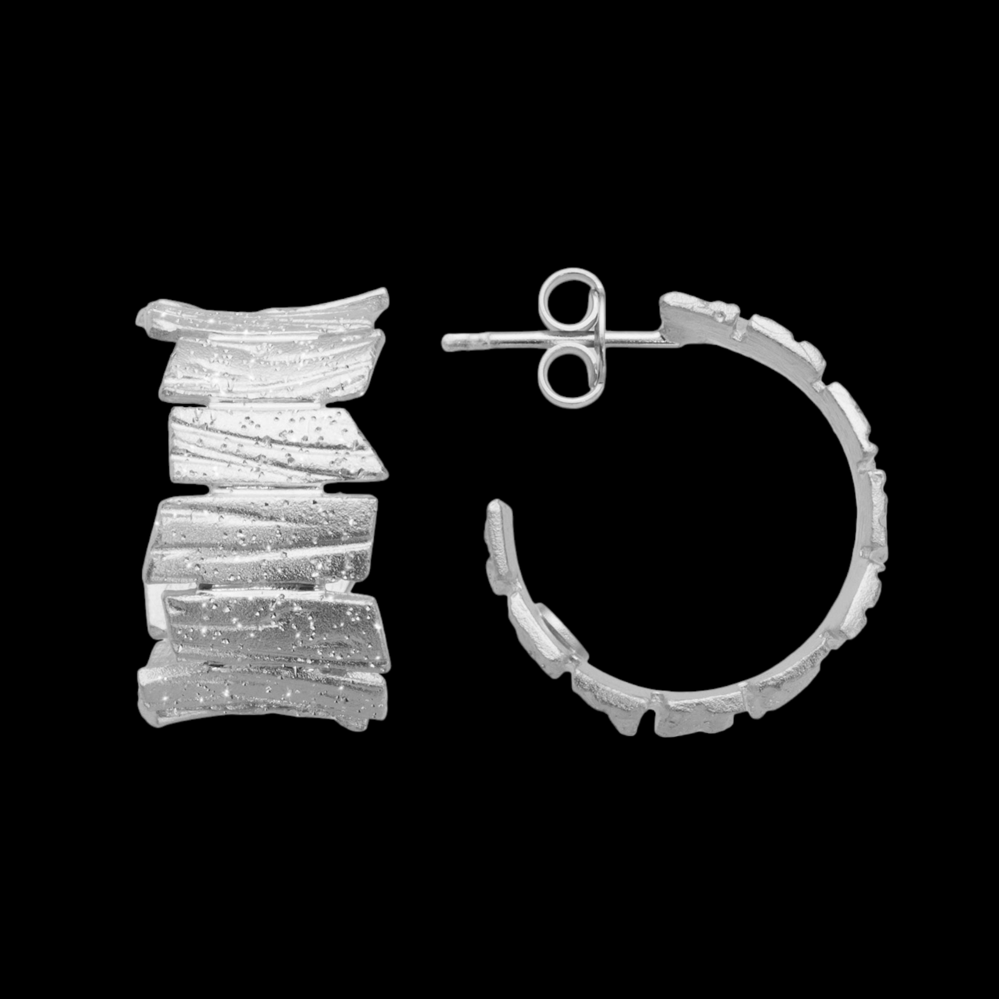 Gray silver bar hoop earrings