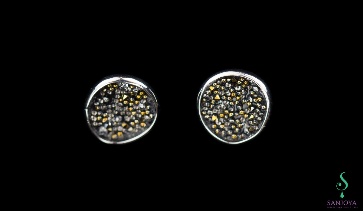Narrow silver earrings with black filigree