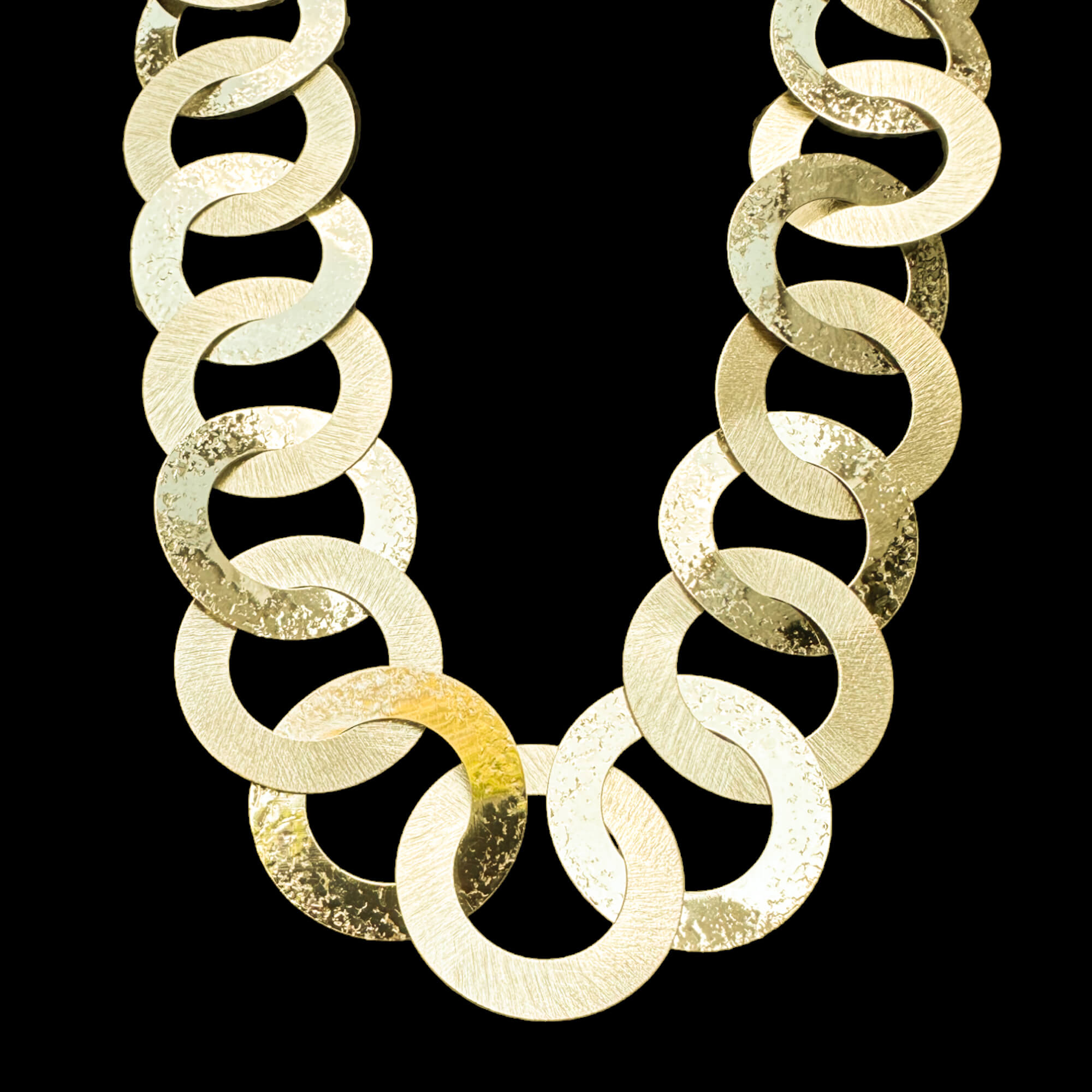 Long gold plated chain with circular links