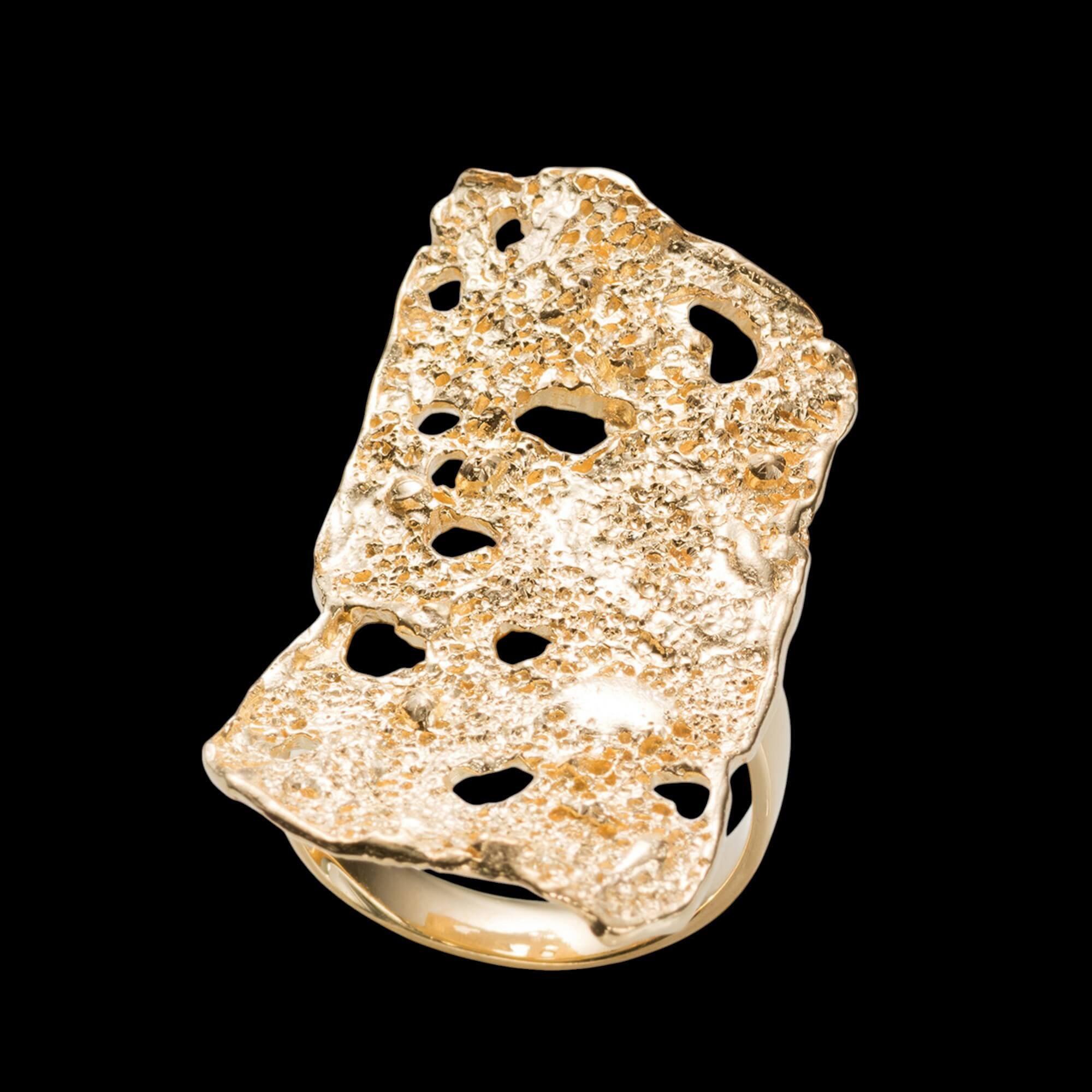Elongated Artistic Gold-Plated Ring