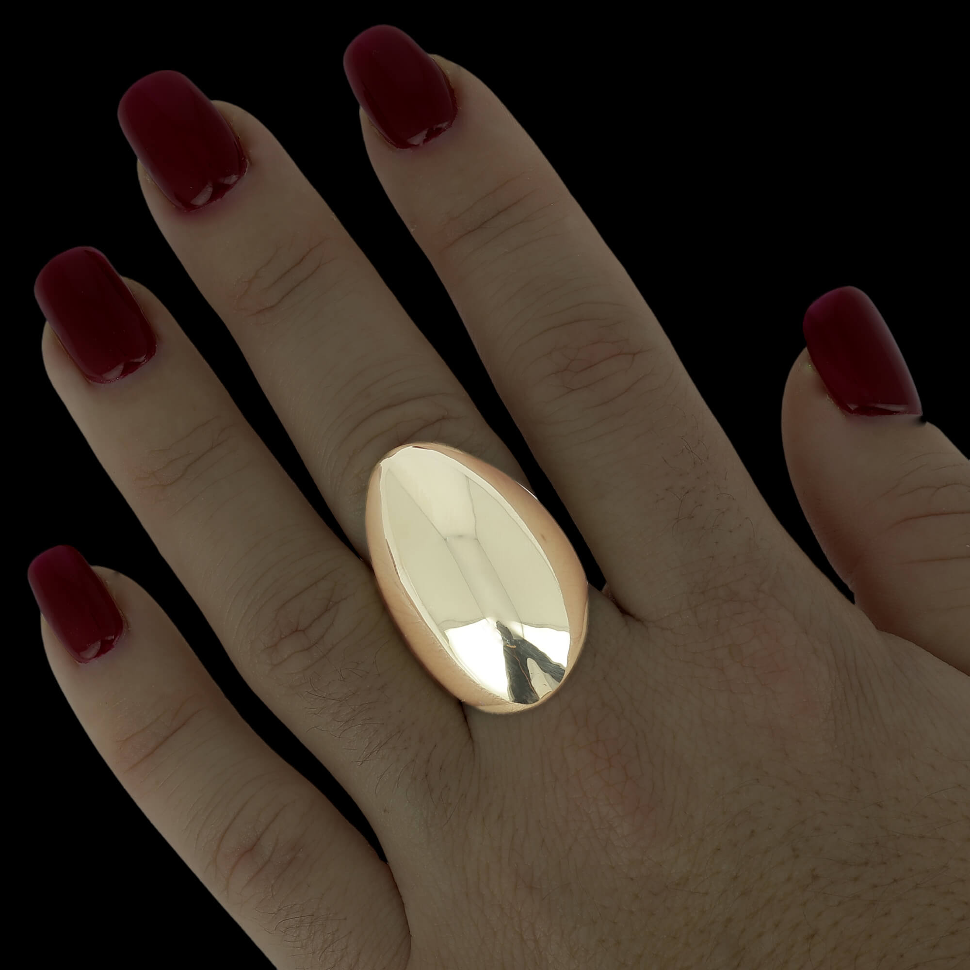 Gouden en gepolijste langwerpige ring, 14kt