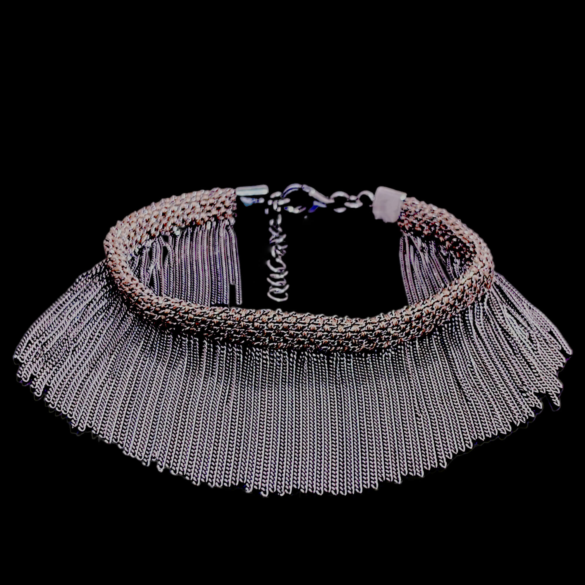 Brown and gray-colored bracelet with hanging chains