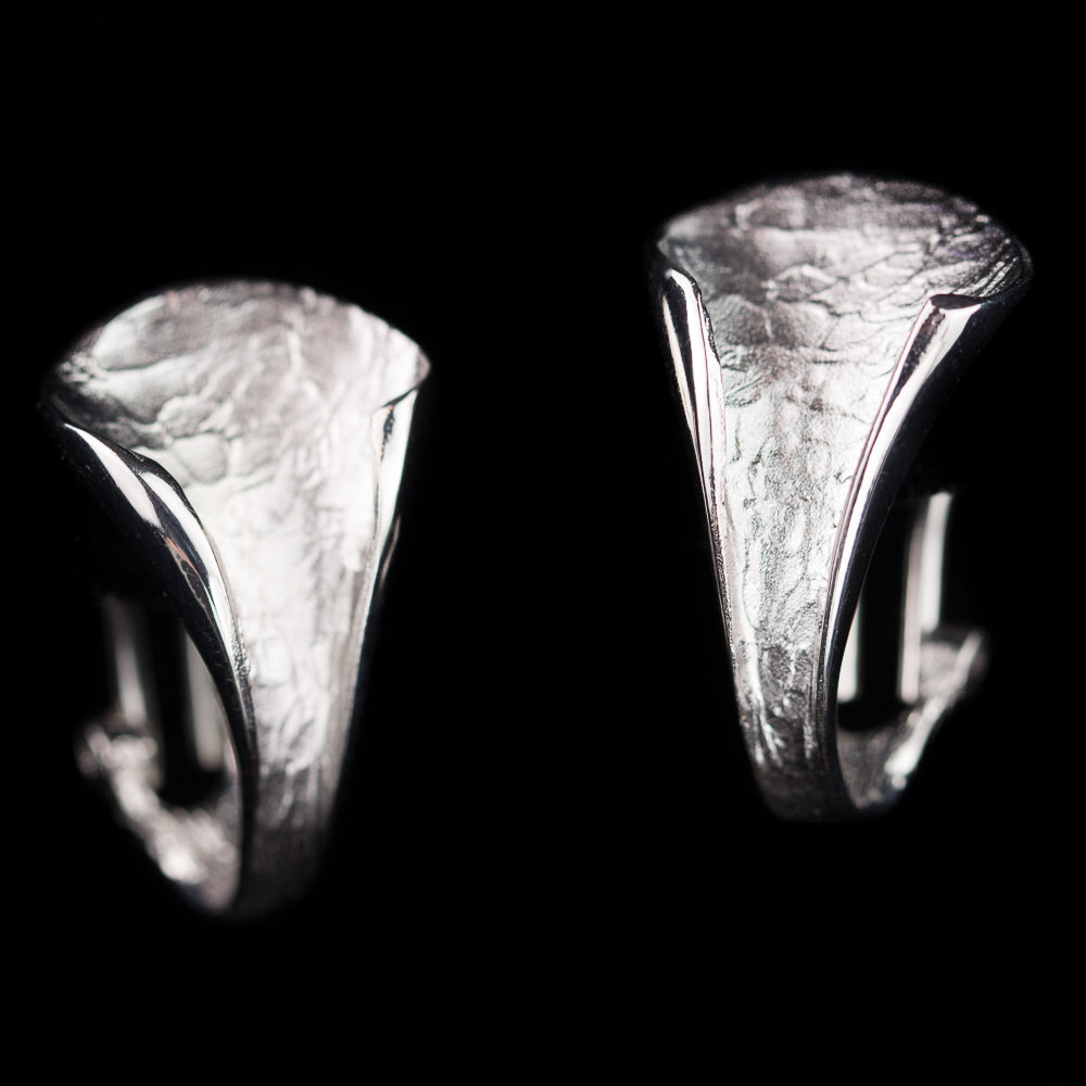 Silver and polished earrings in V-shape