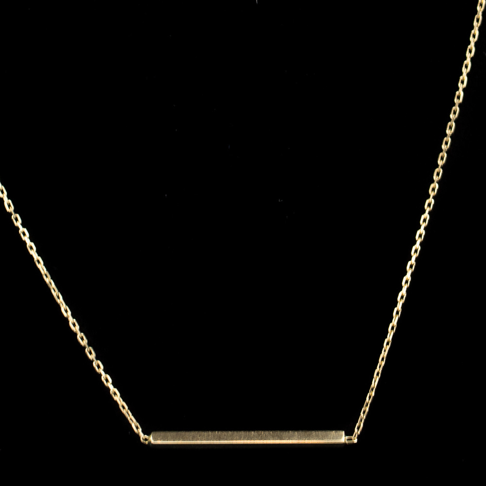 Gold chain with fine stick as pendant; 18 kt