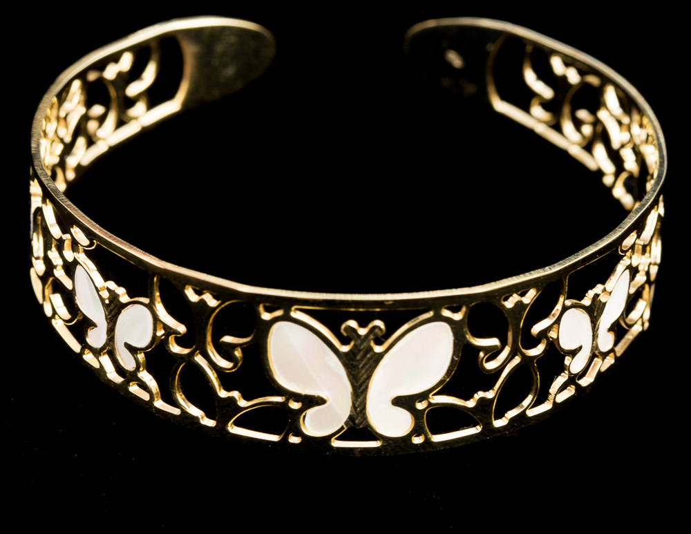 Gold plated slave bracelet butterfly and mother-of-pearl