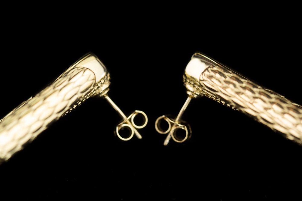 Rectangular and processed gold plated earrings