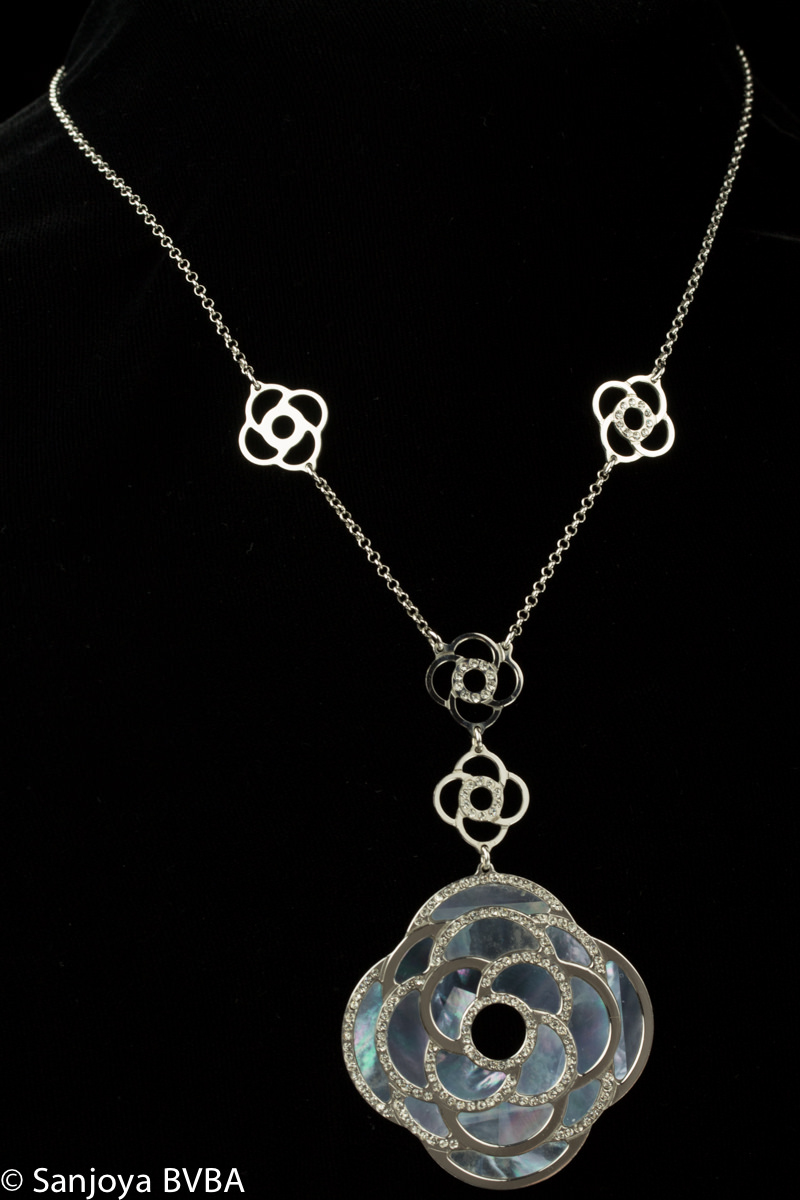 Sterling necklace with blue flower drops