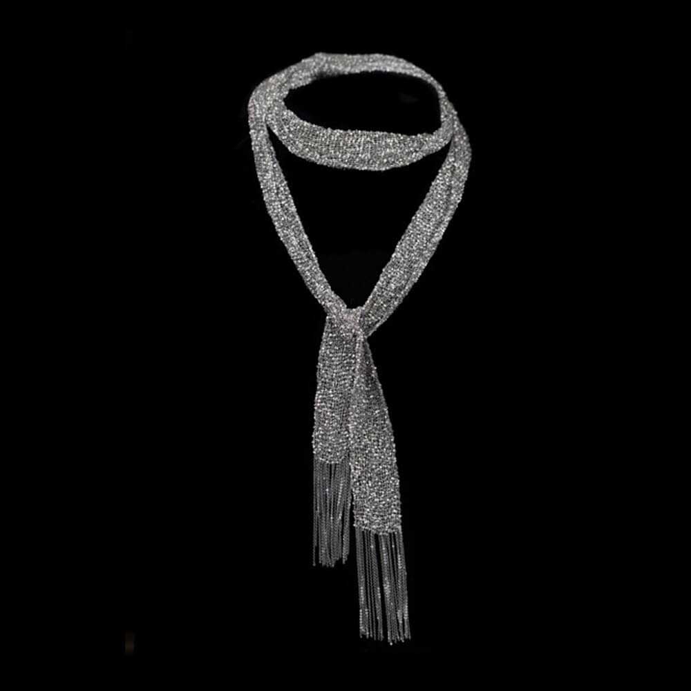 CLE0316019 - Donkergrijze sjaal van meerdere kettinkjes, zilver