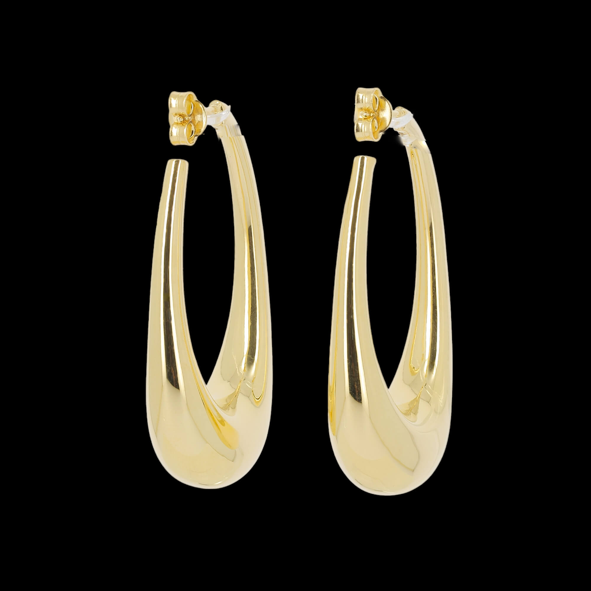 Gold-plated, oval and polished hoop earrings