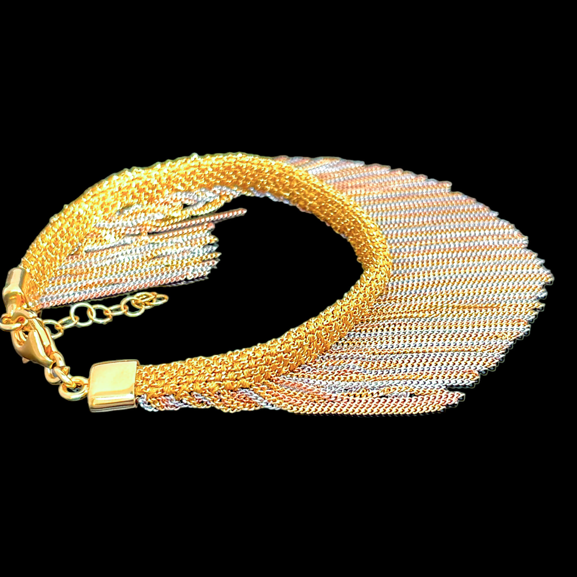 Bracelet en argent tricolore avec chaînes pendantes
