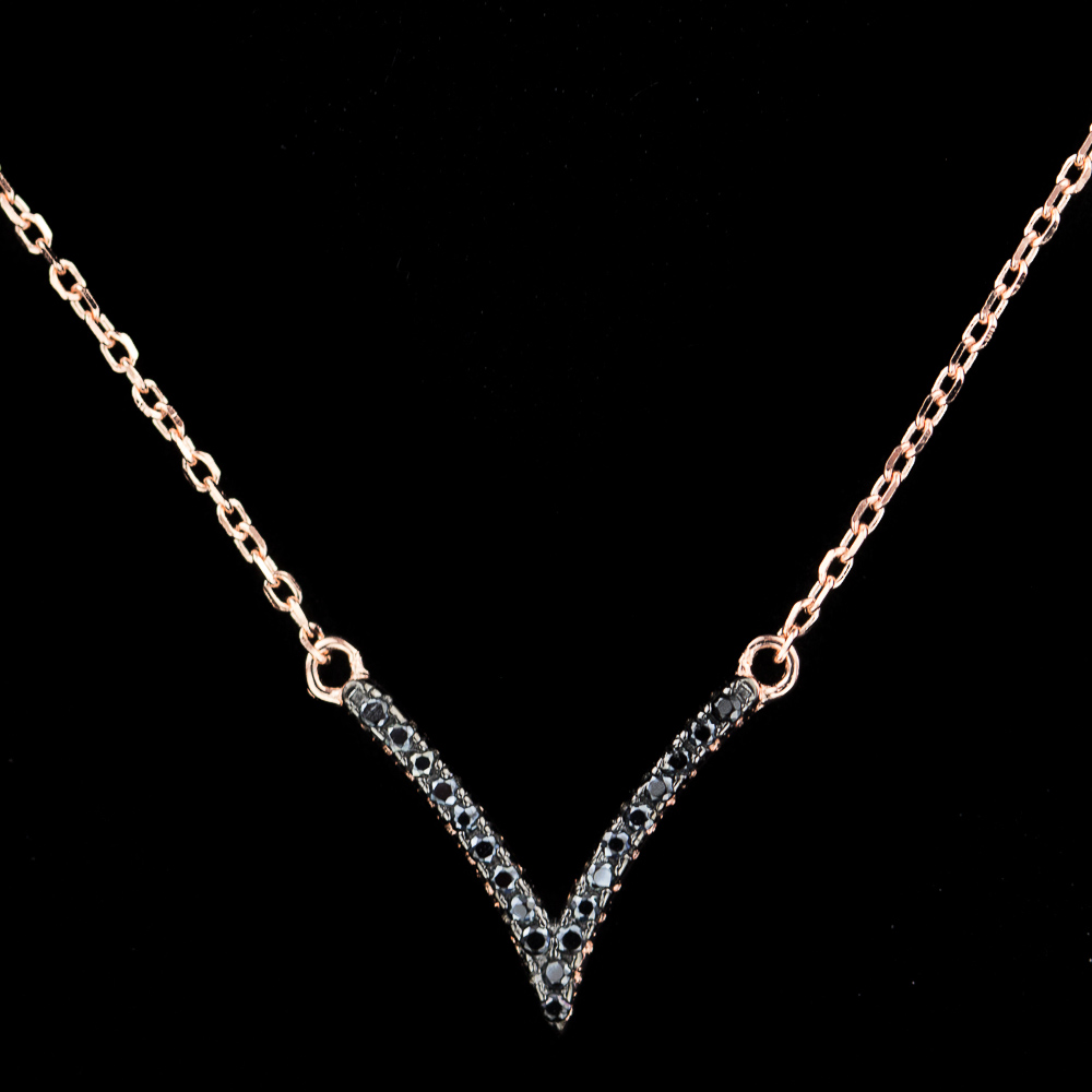 Rose gold necklace with black zirconia stones